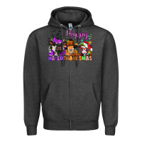 Charcoal Heather happy hallothanksmas cows  nancy Zipper Hoodie - NancyCooperArtShop