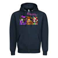 Navy happy hallothanksmas cows  nancy Zipper Hoodie - NancyCooperArtShop