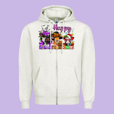 Happy Hallothanksmas Cows  Nancy Zipper Hoodie Designed By Nancycooperartshop