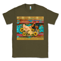 Army Green western coop animals farm chicken chick rooster sunflowers wooden sera Classic Tee - Artiststas