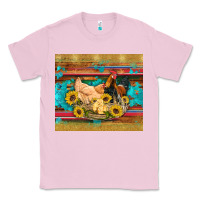 Bubblegum Pink western coop animals farm chicken chick rooster sunflowers wooden sera Classic Tee - Artiststas