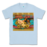 Dusty Blue western coop animals farm chicken chick rooster sunflowers wooden sera Classic Tee - Artiststas