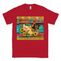Red western coop animals farm chicken chick rooster sunflowers wooden sera Classic Tee - Artiststas