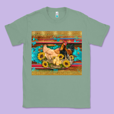 Western Coop Animals Farm Chicken Chick Rooster Sunflowers Wooden Sera Classic Tee Designed By Artiststas