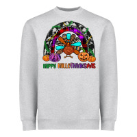 Heather Grey happy hallothanksmas Heavyweight Sweatshirt - JahusDesignShop