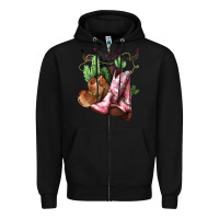 Black cowgirl boots hat horns cactus Zipper Hoodie - NancyCooperArtShop