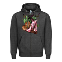 Charcoal Heather cowgirl boots hat horns cactus Zipper Hoodie - NancyCooperArtShop