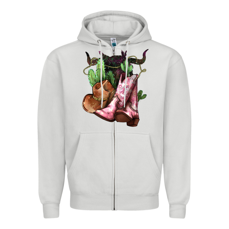 Cowgirl Boots Hat Horns Cactus Zipper Hoodie by NancyCooperArtShop | Teevron