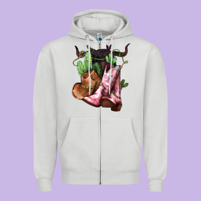 Cowgirl Boots Hat Horns Cactus Zipper Hoodie Designed By Nancycooperartshop