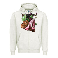 Oatmeal Heather cowgirl boots hat horns cactus Zipper Hoodie - NancyCooperArtShop
