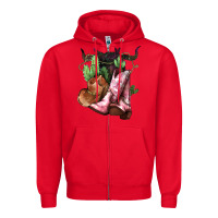 Red cowgirl boots hat horns cactus Zipper Hoodie - NancyCooperArtShop