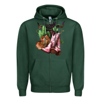 Sports Green cowgirl boots hat horns cactus Zipper Hoodie - NancyCooperArtShop