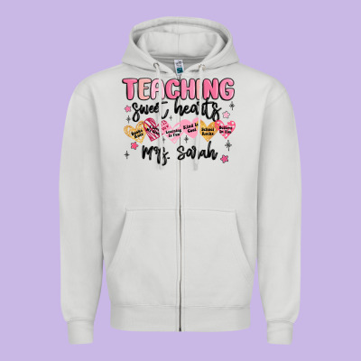 Teaching Sweet Hearts Zipper Hoodie Designed By Maliassmallbusiness
