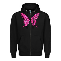 Black Floral pink butterfly Zipper Hoodie - NancyCooperArtShop