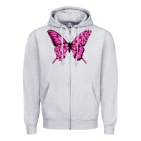 Heather Grey Floral pink butterfly Zipper Hoodie - NancyCooperArtShop