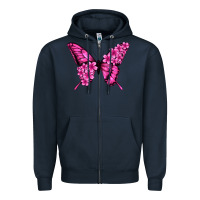 Navy Floral pink butterfly Zipper Hoodie - NancyCooperArtShop