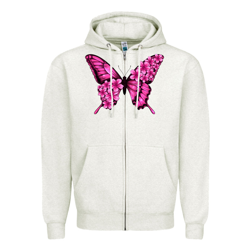Floral Pink Butterfly Zipper Hoodie by NancyCooperArtShop | Teevron