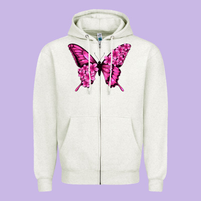 Floral Pink Butterfly Zipper Hoodie Designed By Nancycooperartshop