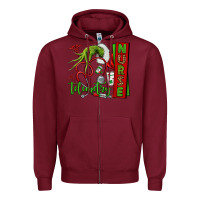 Burgundy grinch hand telemetry nurse Zipper Hoodie - NancyCooperArtShop