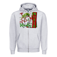 Heather Grey grinch hand telemetry nurse Zipper Hoodie - NancyCooperArtShop