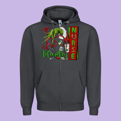 Grinch Hand Telemetry Nurse Zipper Hoodie Designed By Nancycooperartshop