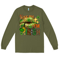 Army Green kiss me im irish with lip Long Sleeve Tee - NancyCooperArtShop