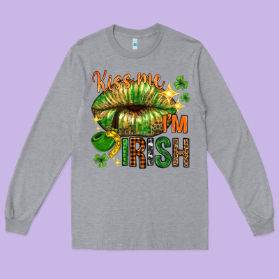 Kiss Me Im Irish With Lip Long Sleeve Tee Designed By Nancycooperartshop
