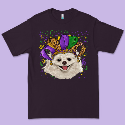 Premium Tee mardi gras hat white pomeranian