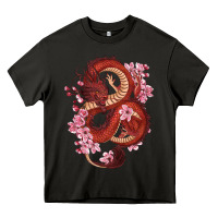 Asphalt red dragon and sakura cherry blossoms Heavy Core Tee - RanaPortraitStore