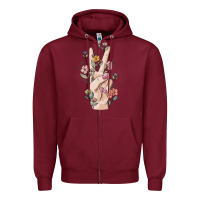 Burgundy hand peace sign Zipper Hoodie - MaliasSmallBusiness