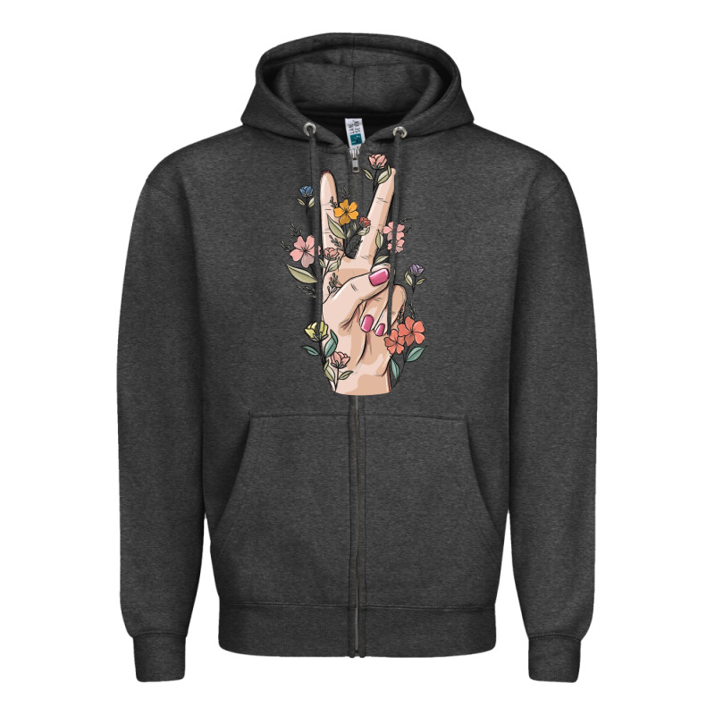 Hand Peace Sign Zipper Hoodie by MaliasSmallBusiness | Teevron