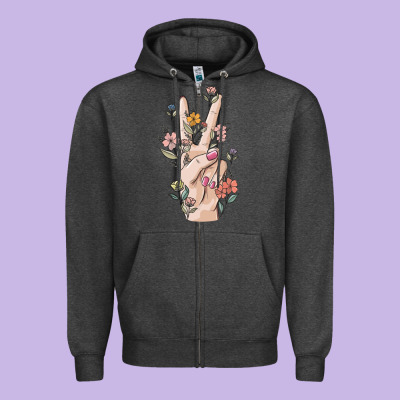 Hand Peace Sign Zipper Hoodie Designed By Maliassmallbusiness