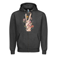 Charcoal Heather hand peace sign Zipper Hoodie - MaliasSmallBusiness