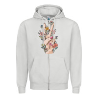 Dove Grey hand peace sign Zipper Hoodie - MaliasSmallBusiness