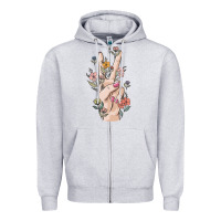 Heather Grey hand peace sign Zipper Hoodie - MaliasSmallBusiness