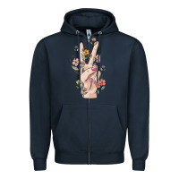 Navy hand peace sign Zipper Hoodie - MaliasSmallBusiness