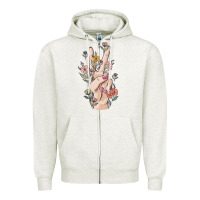 Oatmeal Heather hand peace sign Zipper Hoodie - MaliasSmallBusiness