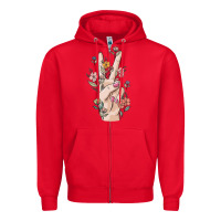 Red hand peace sign Zipper Hoodie - MaliasSmallBusiness