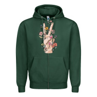 Sports Green hand peace sign Zipper Hoodie - MaliasSmallBusiness