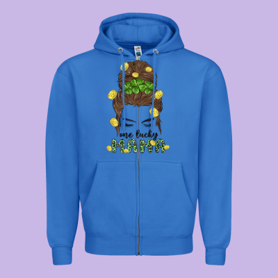 One Lucky Mama Zipper Hoodie Designed By Maliassmallbusiness