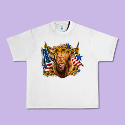 4th Of July Shaggy Cow Leopard Background Urban Heavy Tee Designed By Jasminsmagicworld