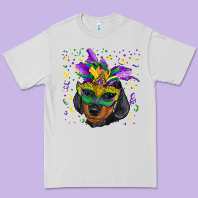 Premium Tee mardi gras mask dachshund puppy