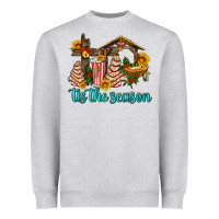 Heather Grey tis the seasin with christmas cake abd jesus Heavyweight Sweatshirt - AdoDesignShop
