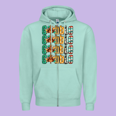 Gobble Till You Wobble Thanksgiving Turkey Zipper Hoodie Designed By Nancycooperartshop