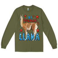 Army Green All American Llama Long Sleeve Tee - LillyAllenDesigns