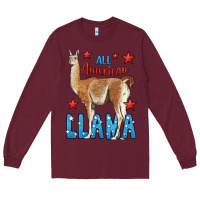 Burgundy All American Llama Long Sleeve Tee - LillyAllenDesigns
