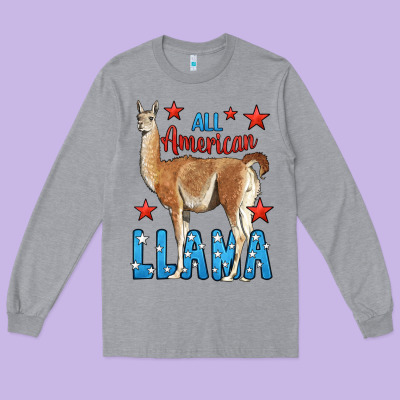 All American Llama Long Sleeve Tee Designed By Lillyallendesigns