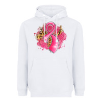 White breast cancer awareness ribbon with glitter pink l Heavyweight Hoodie - LillyAllenDesigns