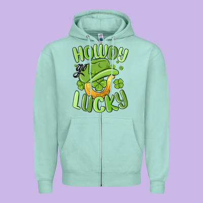 Howdy Go Lucky St Patrics Day Zipper Hoodie Designed By Maliassmallbusiness