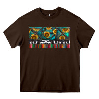 Chocolate Brown Rusty Sunflowers with Cowhide and Turquoise Heavy Core Tee - RanaPortraitStore